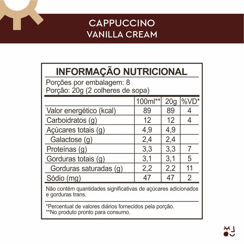 Cappuccino Vanilla Cream MyDream - Sem adição de açúcar, sem glúten e sem lactose