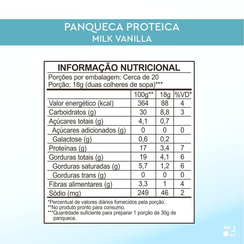 Panqueca Proteica Milk Vanilla MyDream. Sem glúten, sem lactose e sem adição de açúcar